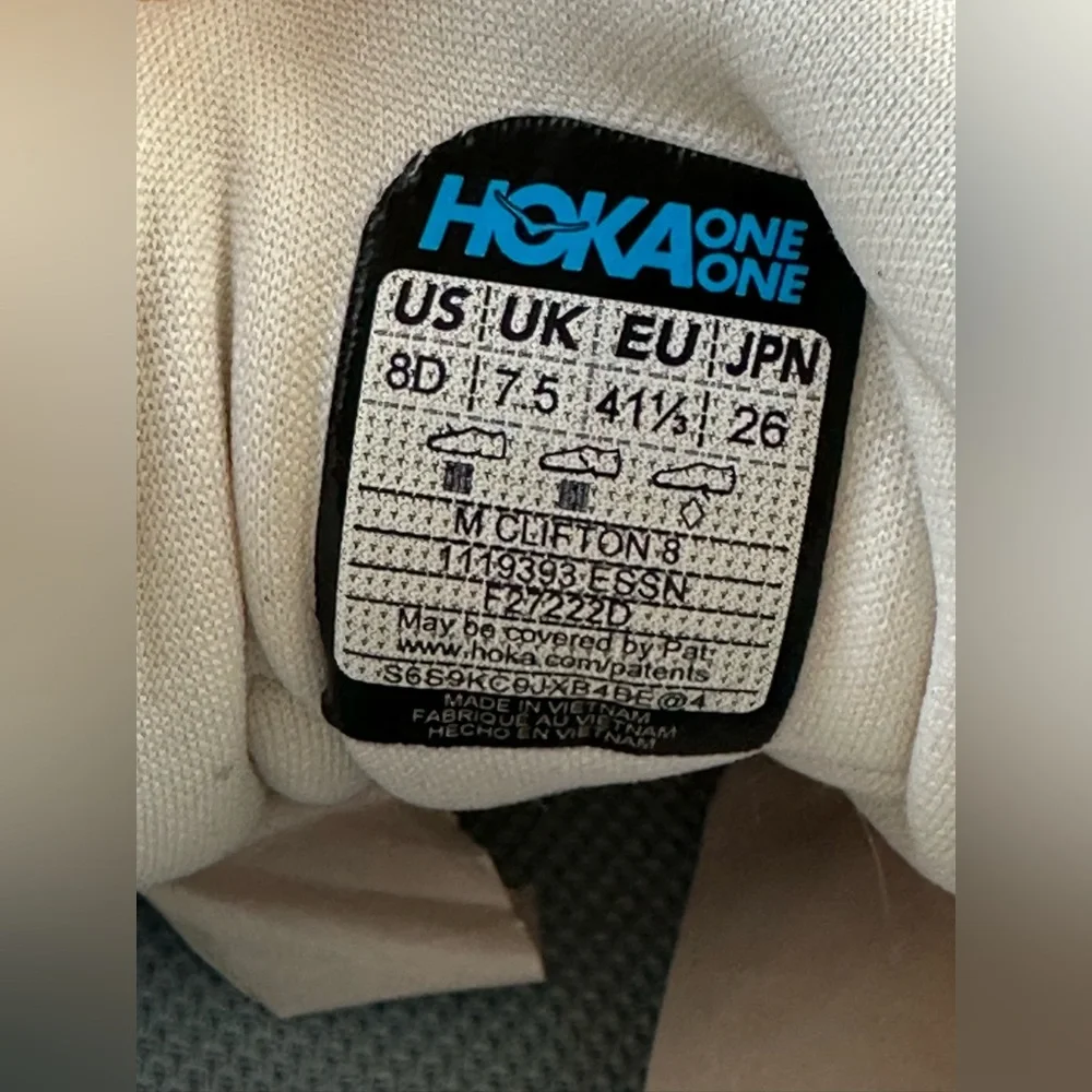 Hoka Cream/Beige Clifton 8 Running Shoes Mens Size 8D - Picture 8 of 12